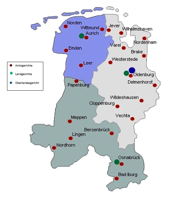 Gerichte im Bezirk OLG Oldenburg (interaktive Karte)